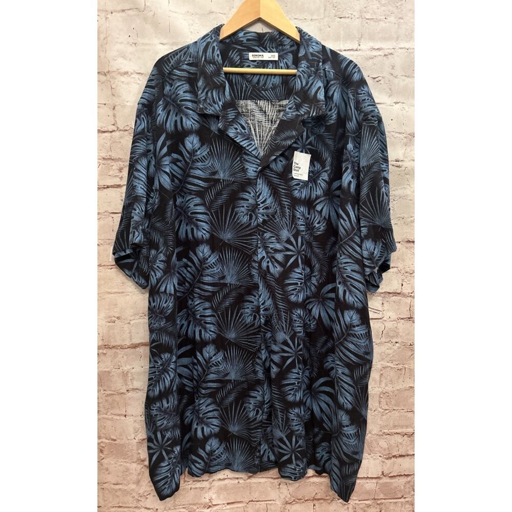 Sonoma Mens 3X Big Dark Blue Tropical Hawaiian Print Short Sleeve Camp Shirt NEW